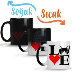 Baskı Dükkanı KB7240 I Lowe Kedi Seni Seviyorum Kedi Porselen Kupa Bardak