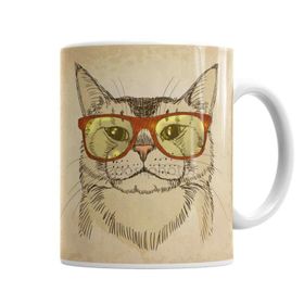 Baskı Dükkanı KB7262 Gözlüklü Kedi Cats Porselen Kupa Bardak