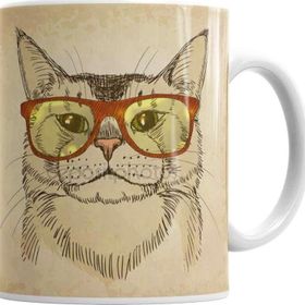 Baskı Dükkanı KB7262 Gözlüklü Kedi Cats Porselen Kupa Bardak