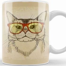 Baskı Dükkanı KB7262 Gözlüklü Kedi Cats Porselen Kupa Bardak