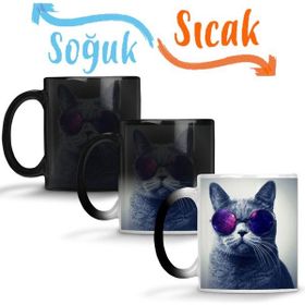 Baskı Dükkanı KB7263 Gözlüklü Kedi Cats Porselen Kupa Bardak