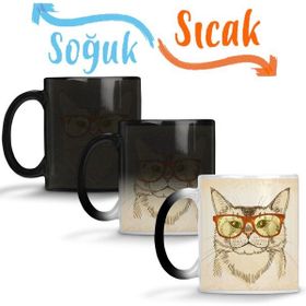Baskı Dükkanı KB7263 Gözlüklü Kedi Cats Porselen Kupa Bardak