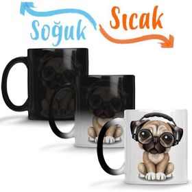 Baskı Dükkanı KB7333 Müzik Pug Müzikli Pug Köpek Porselen Kupa Bardak