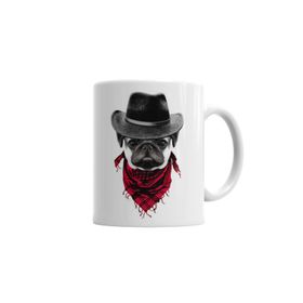 Baskı Dükkanı KB782 Kovboy Pug Köpek Porselen Kupa Bardak