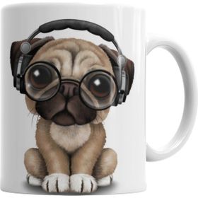 Baskı Dükkanı KB846 Müzik Pug Müzikli Pug Köpek Porselen Kupa Bardak