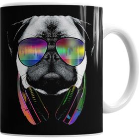 Baskı Dükkanı KB846 Müzik Pug Müzikli Pug Köpek Porselen Kupa Bardak