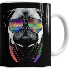 Baskı Dükkanı KB846 Müzik Pug Müzikli Pug Köpek Porselen Kupa Bardak