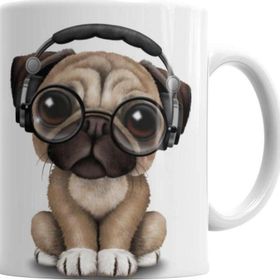 Baskı Dükkanı KB846 Müzik Pug Müzikli Pug Köpek Porselen Kupa Bardak