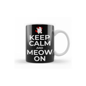Baskı Dükkanı KB8601 Kedi Cats Keep Calm And Meow On Porselen Kupa Bardak