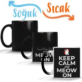 Baskı Dükkanı KB8601 Kedi Cats Keep Calm And Meow On Porselen Kupa Bardak