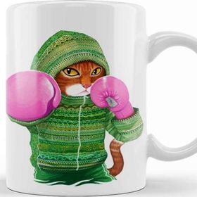 Baskı Dükkanı KB8847 Boks Cats Kedi Porselen Kupa Bardak