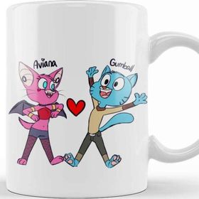 Baskı Dükkanı KB9490 Kedi Cat Mammal Dog Gumball Waterson Ariana Aşk Porselen Kupa Bardak