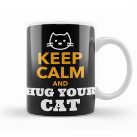 Baskı Dükkanı KB9493 Keep Calm And Hug Your Cat Porselen Kupa Bardak