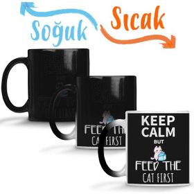 Baskı Dükkanı KB9494 Keep Calm Feed Cat Porselen Kupa Bardak