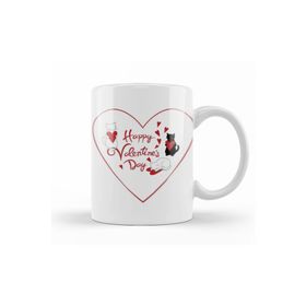 Baskı Dükkanı KB9969 Aşk Kediler Happy Valentines Cats Porselen Kupa Bardak