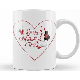 Baskı Dükkanı KB9969 Aşk Kediler Happy Valentines Cats Porselen Kupa Bardak