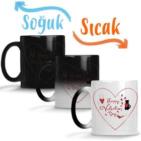 Baskı Dükkanı KB9969 Aşk Kediler Happy Valentines Cats Porselen Kupa Bardak