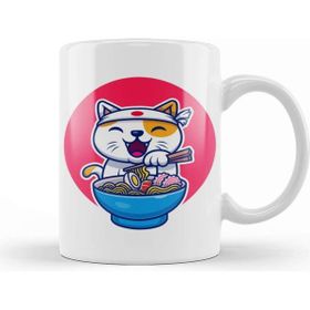 Baskı Dükkanı Kedi Cat Eating Ramen Noodle Kupa