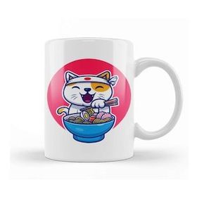 Baskı Dükkanı Kedi Cat Eating Ramen Noodle Kupa