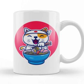 Baskı Dükkanı Kedi Cat Eating Ramen Noodle Kupa