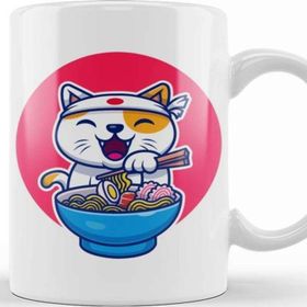 Baskı Dükkanı Kedi Cat Eating Ramen Noodle Kupa