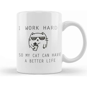 Baskı Dükkanı Kedi I Work Hard Cats Kupa