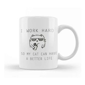 Baskı Dükkanı Kedi I Work Hard Cats Kupa