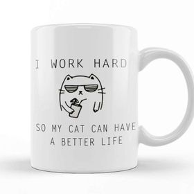 Baskı Dükkanı Kedi I Work Hard Cats Kupa