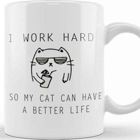 Baskı Dükkanı Kedi I Work Hard Cats Kupa