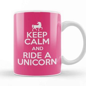 Baskı Dükkanı Keep Calm And Ride A Unicorn Porselen Beyaz Kupa Bardak