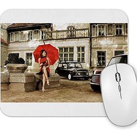 Baskı Dükkanı Kırmızı Şemsiyeli Kadın Mouse Pad