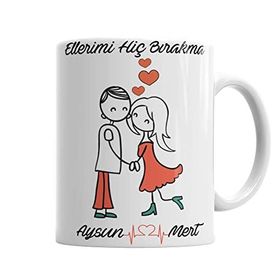 Baskı Dükkanı Kişiye Özel Aşk Sevgiliye Ellerimi Hiç Bırakma Kupa Bardak Porselen