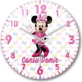 Baskı Dükkanı Kişiye Özel Mini Mouse Bombeli Gerçek Cam Duvar Saati
