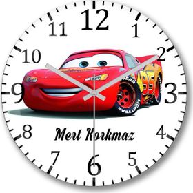 Baskı Dükkanı Kişiye Özel Şimşek Mcqueen Bombeli Gerçek Cam Duvar Saati