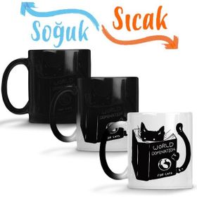 Baskı Dükkanı Kitap Okuyan Kedi Cats Sihirli Porselen Kupa