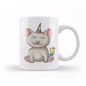 Baskı Dükkanı Kitten Cat Unicorn Pixel Art Kupa