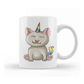 Baskı Dükkanı Kitten Cat Unicorn Pixel Art Kupa