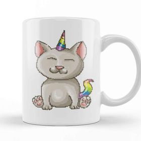 Baskı Dükkanı Kitten Cat Unicorn Pixel Art Kupa