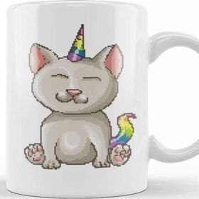 Baskı Dükkanı Kitten Cat Unicorn Pixel Art Kupa