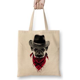 Baskı Dükkanı Kovboy Pug Köpek Bez Çanta