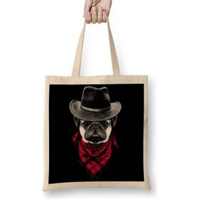 Baskı Dükkanı Kovboy Pug Köpek Bez Çanta