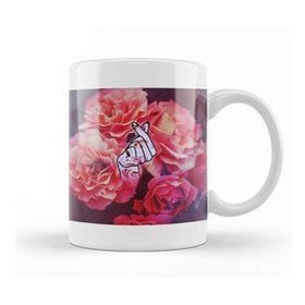 Baskı Dükkanı Kpop Korean Love Finger Snap Pink Floral Kupa