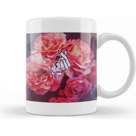 Baskı Dükkanı Kpop Korean Love Finger Snap Pink Floral Kupa