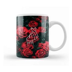Baskı Dükkanı Kpop Korean Love Finger Snap Red Roses Kupa