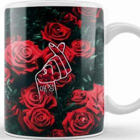 Baskı Dükkanı Kpop Korean Love Finger Snap Red Roses Kupa