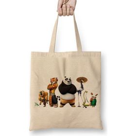 Baskı Dükkanı Kung Fu Panda Friends Bez Uzun Saplı Krem Rengi Çanta