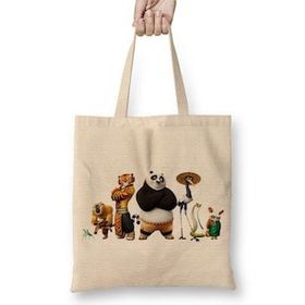 Baskı Dükkanı Kung Fu Panda Friends Bez Uzun Saplı Krem Rengi Çanta
