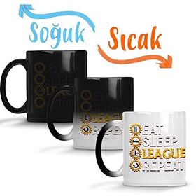 Baskı Dükkanı League of Legends Eat Sleep League Repeat Funny Gifts Sihirli Porselen Kupa