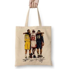 Baskı Dükkanı Lebron James Kobe Bryant Michael Jordan Bez Uzun Saplı Krem Rengi Çanta