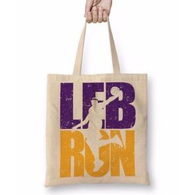 Baskı Dükkanı Lebron James Lakers Colors Bez Uzun Saplı Krem Rengi Çanta